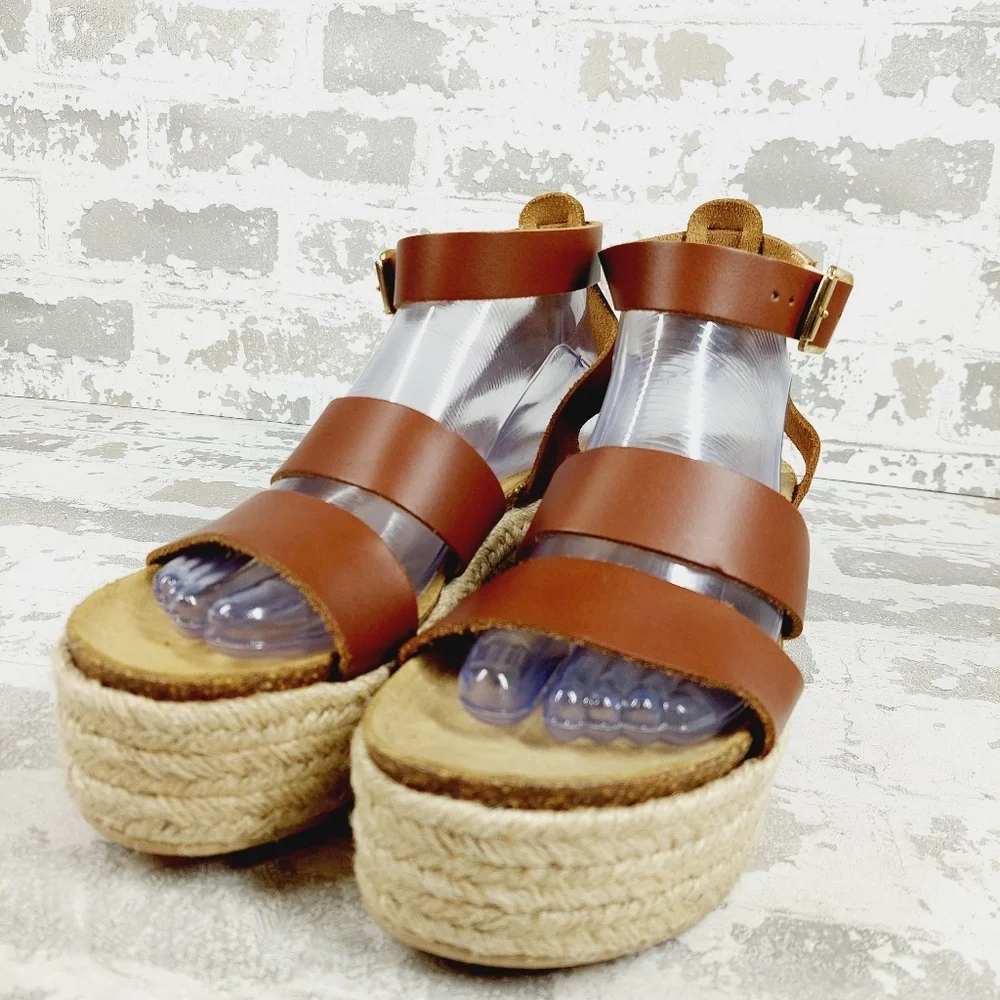 New Steve Madden Womens Kelton Leather Ankle Strap Platform Sandals i545